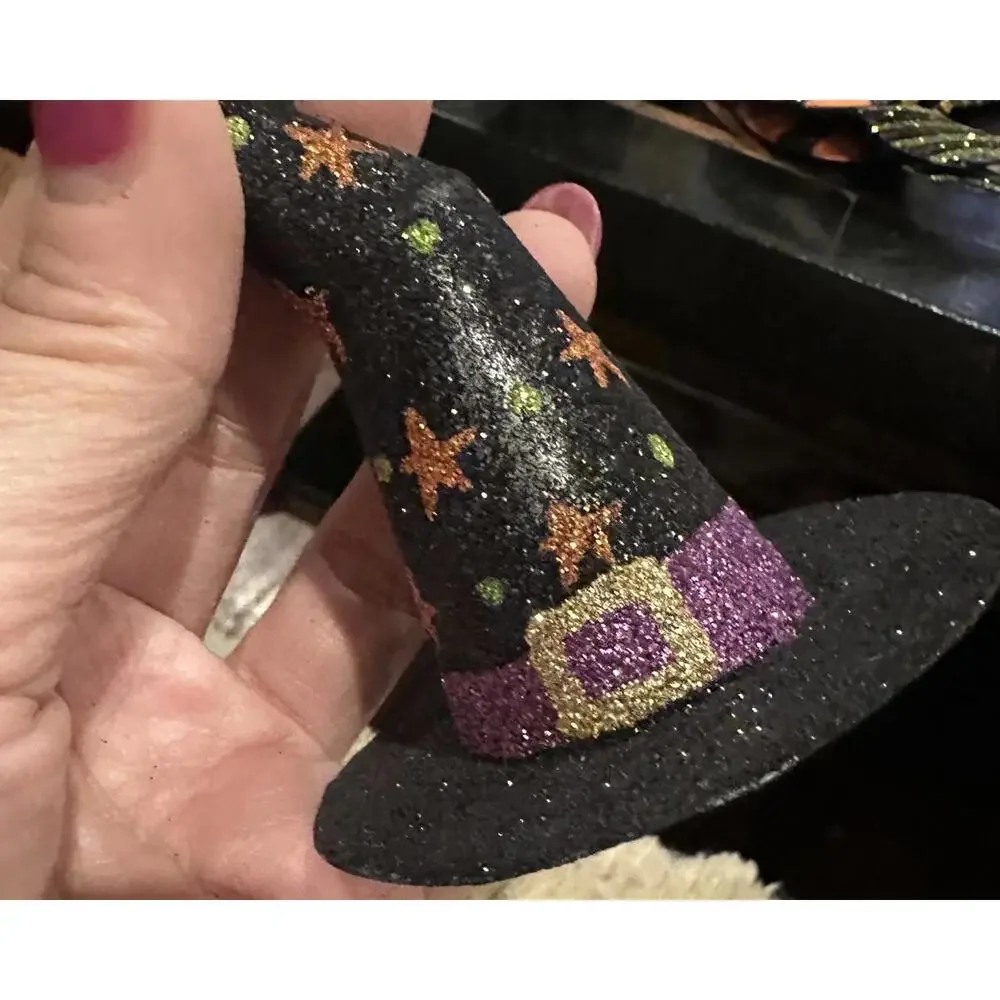 Pier 1 Halloween Black Witches Hat Ornament Stars Glitter